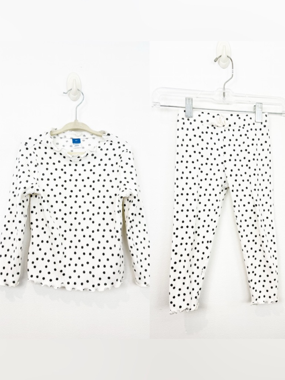 Old Navy Toddler White & Black Long Sleeve Polka Dot Pant Set Size 3T